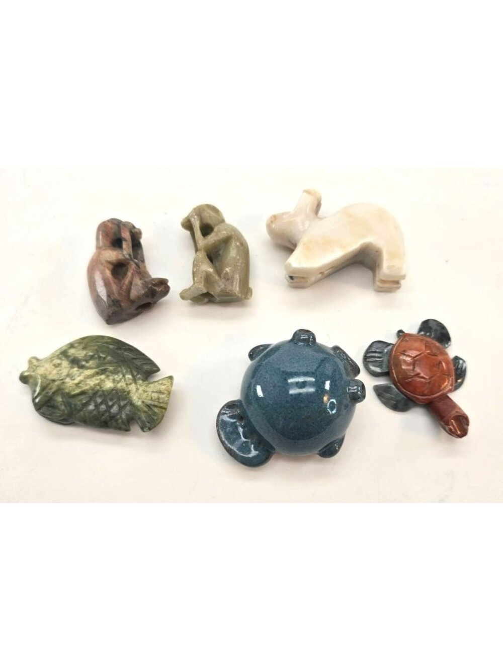 Miniature Animal Figurines Lot of 6 Monkey Fish Turtle Stone Resin Ceramic je167